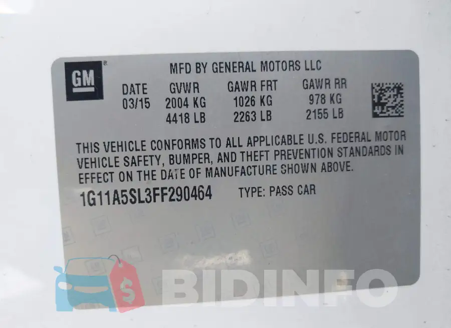 1G11A5SL3FF290464 Photo# 9