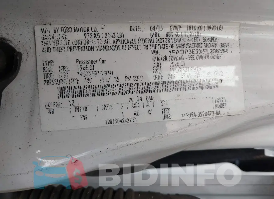 1FADP3E2XFL298384 Photo# 9