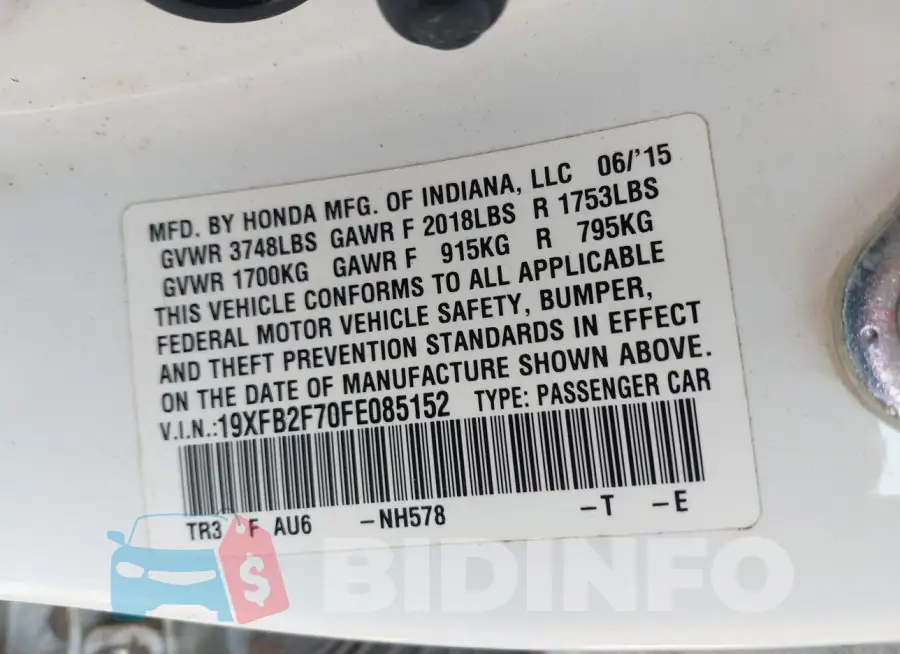 19XFB2F70FE085152 Photo# 9