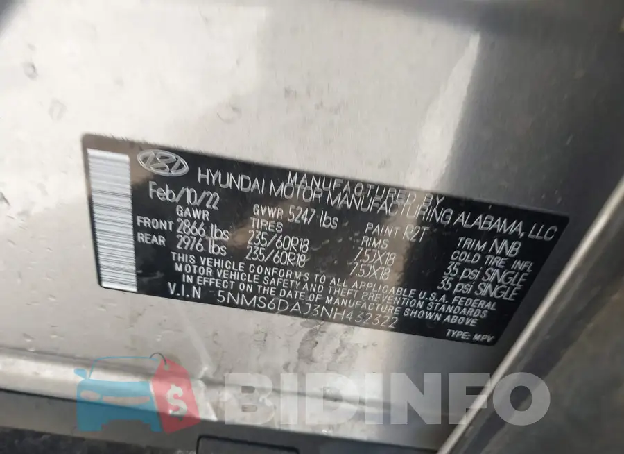 5NMS6DAJ3NH432322 Photo# 9