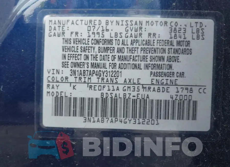 3N1AB7AP4GY312201 Photo# 9