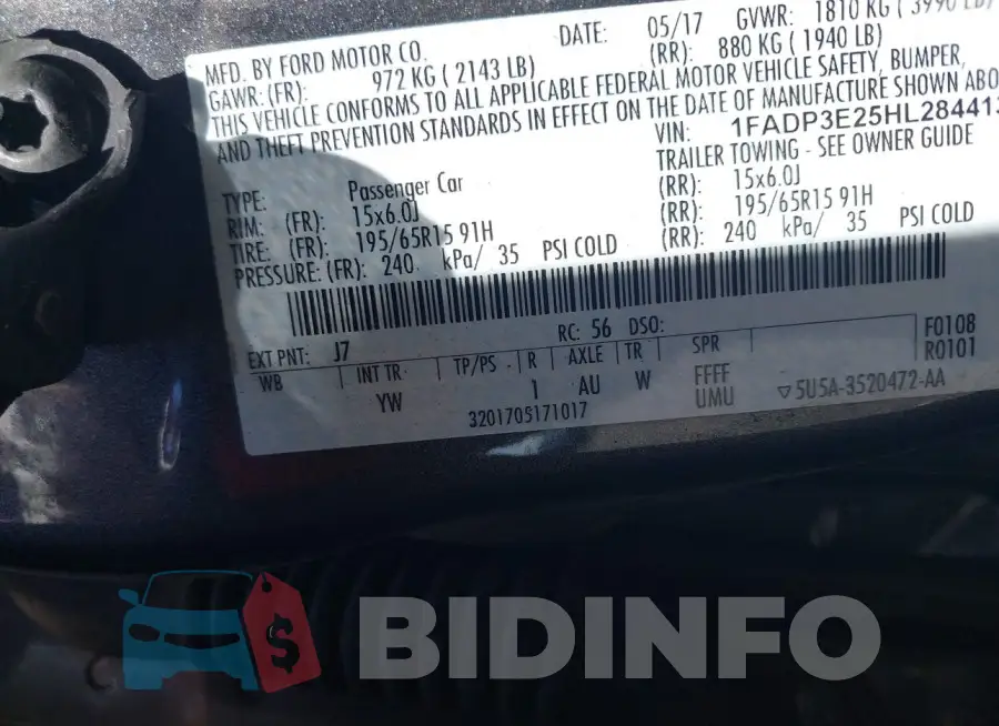 1FADP3E25HL284413 Photo# 9