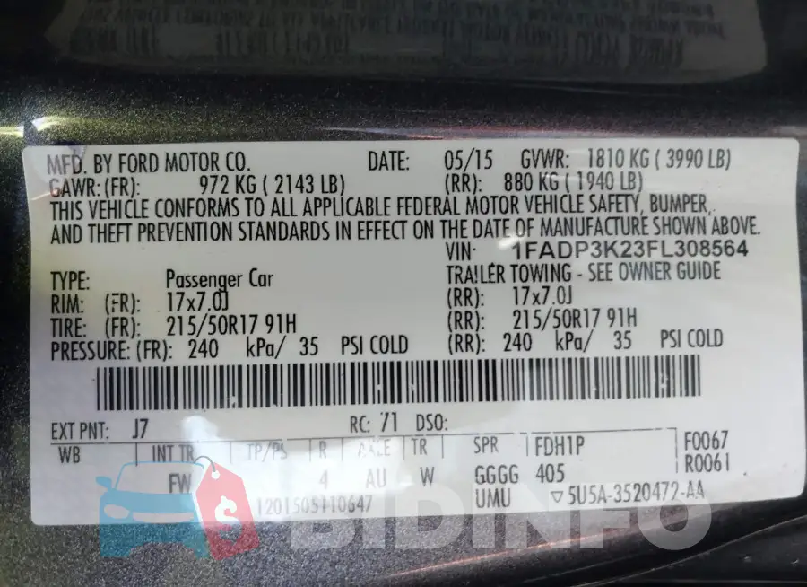1FADP3K23FL308564 Photo# 9