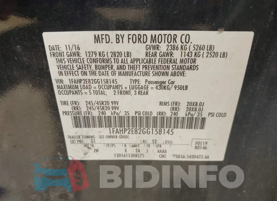 1FAHP2E82GG158145 Photo# 9