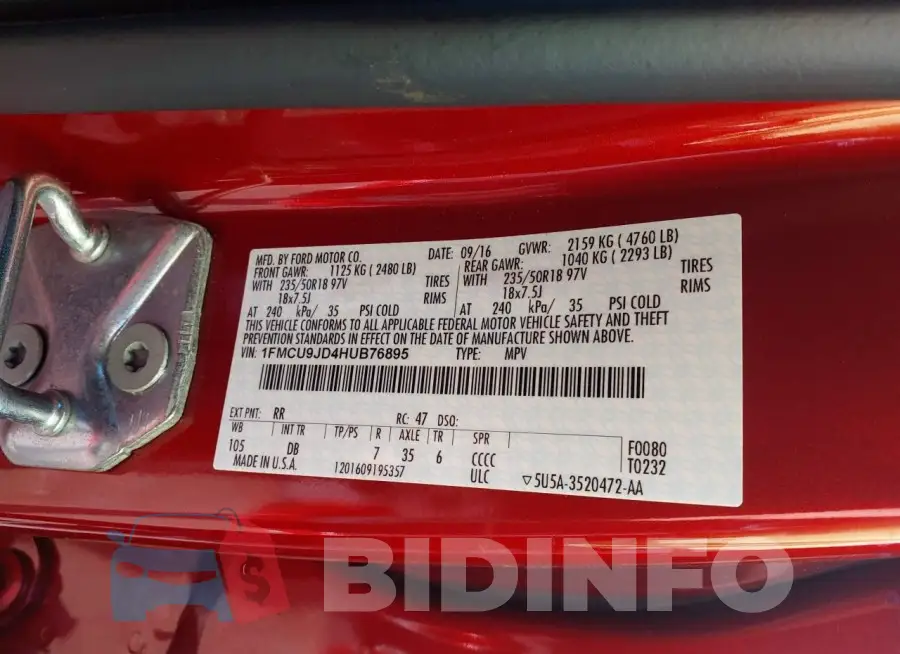 1FMCU9JD4HUB76895 Photo# 9