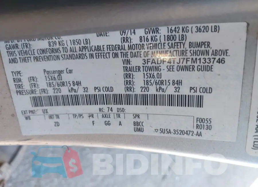 3FADP4TJ7FM133746 Photo# 9
