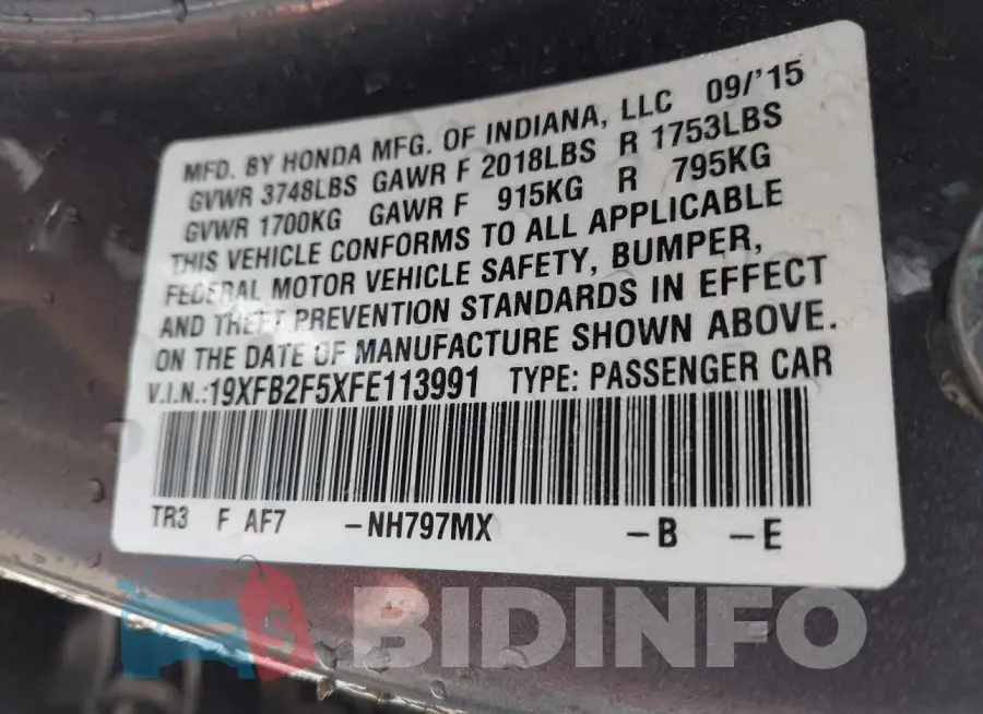 19XFB2F5XFE113991 Photo# 9