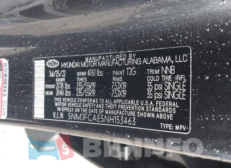 5NMJFCAE5NH153463 Photo# 9