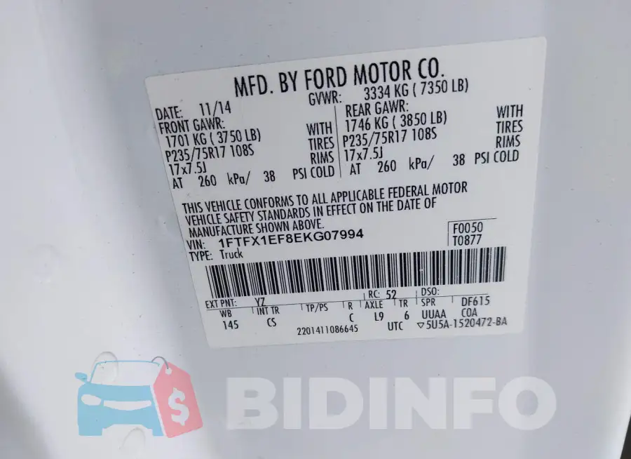 1FTFX1EF8EKG07994 Photo# 9