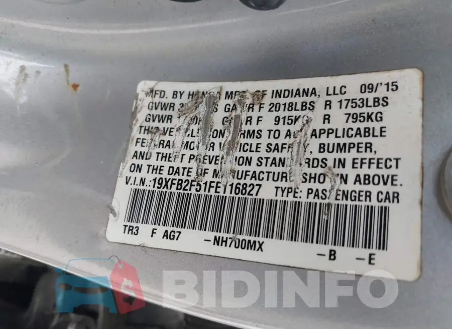 19XFB2F51FE116827 Photo# 9