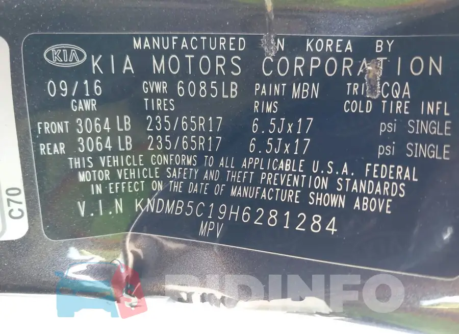 KNDMB5C19H6281284 Photo# 9