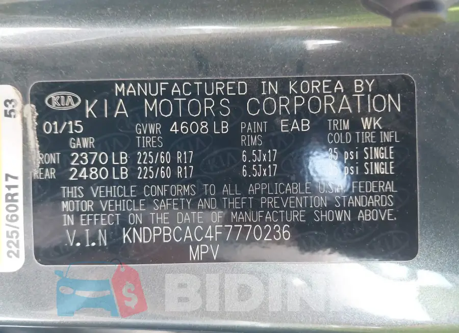 KNDPBCAC4F7770236 Photo# 9