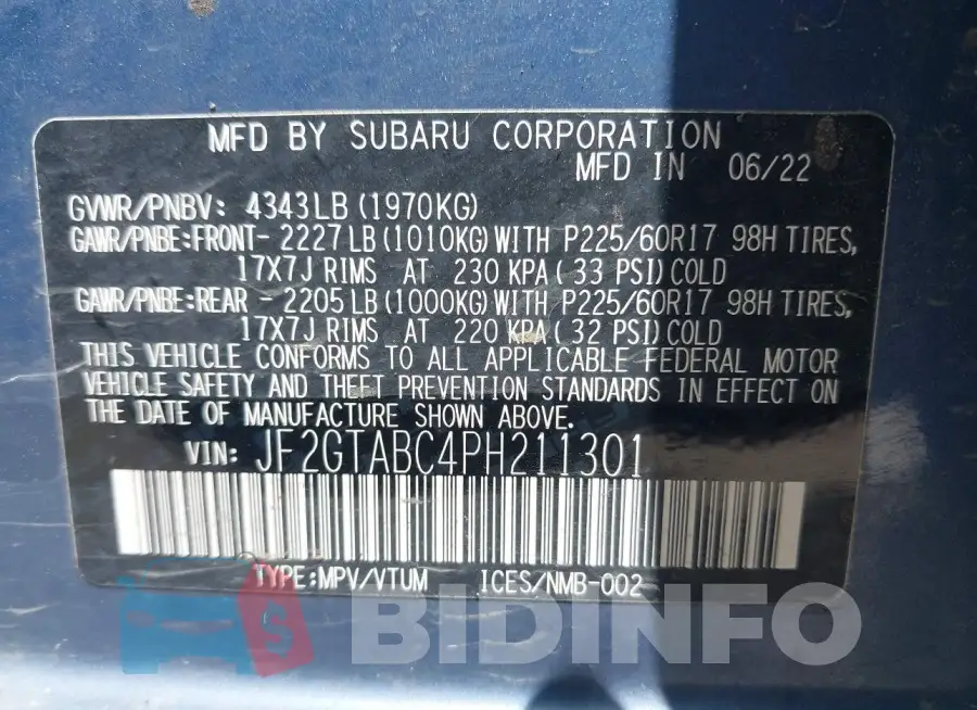JF2GTABC4PH211301 Photo# 9