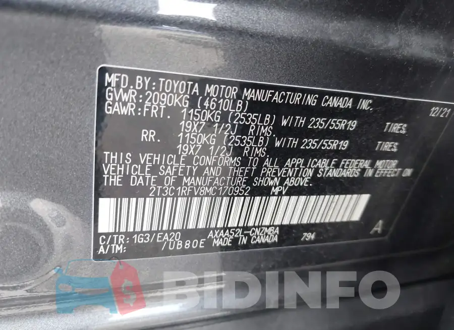 2T3C1RFV8MC170952 Photo# 9
