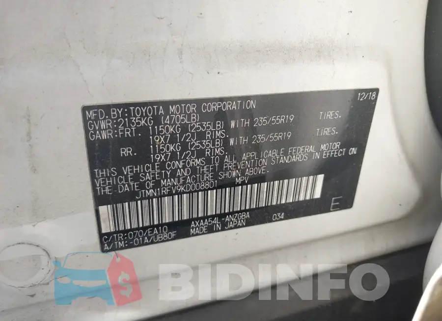 JTMN1RFV9KD008801 Photo# 9