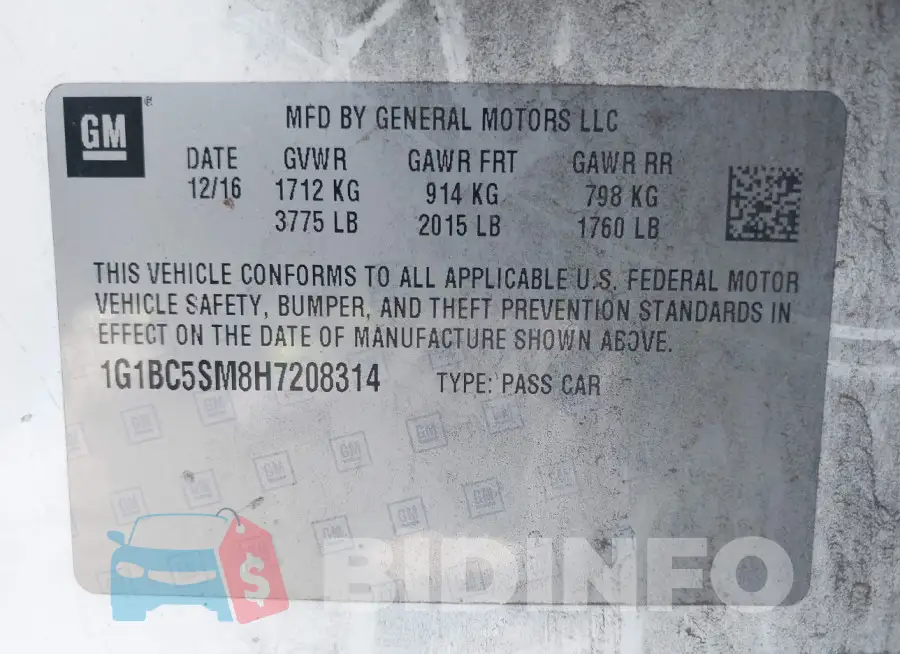 1G1BC5SM8H7208314 Photo# 9