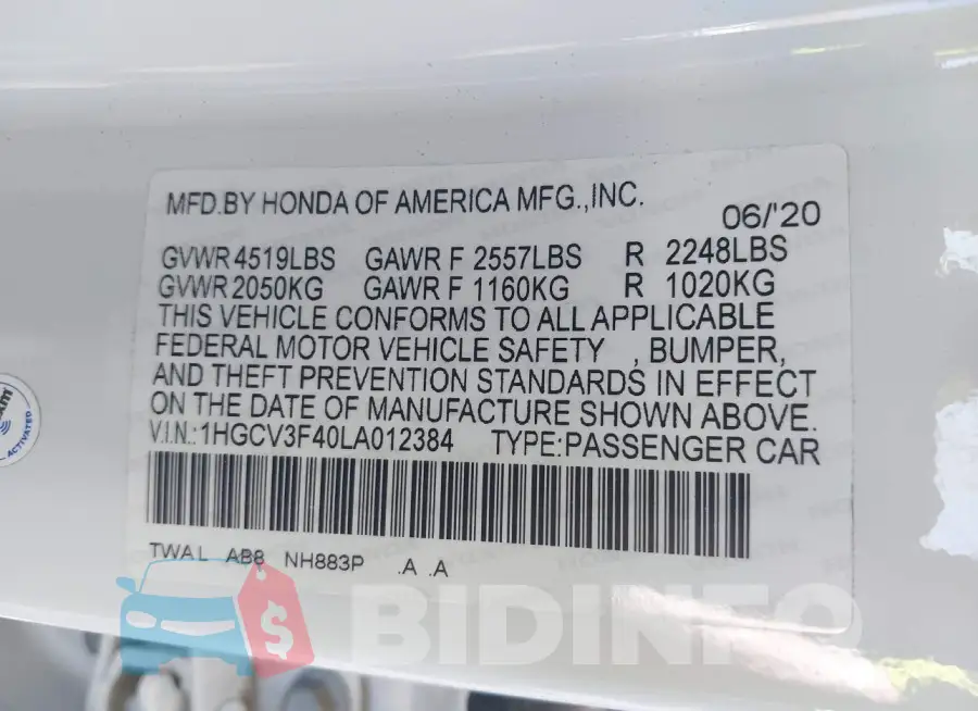1HGCV3F40LA012384 Photo# 9