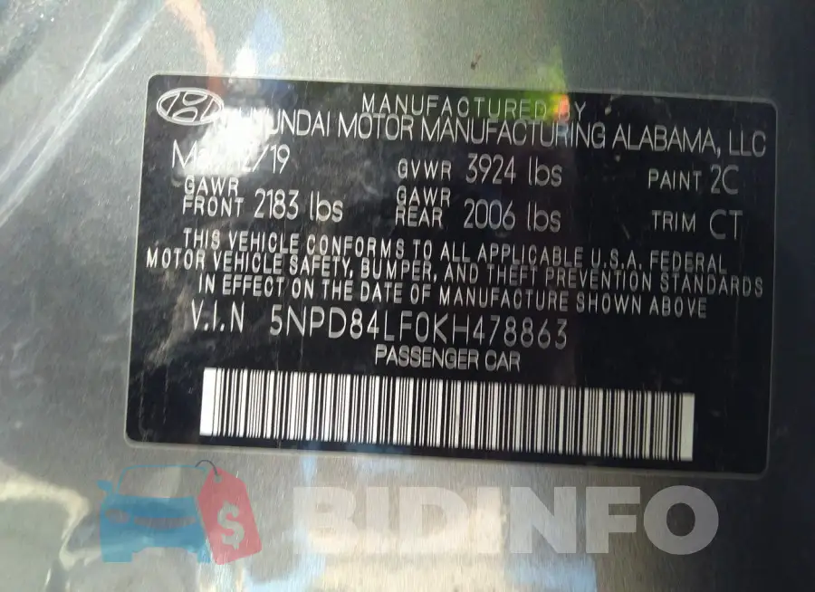 5NPD84LF0KH478863 Photo# 9