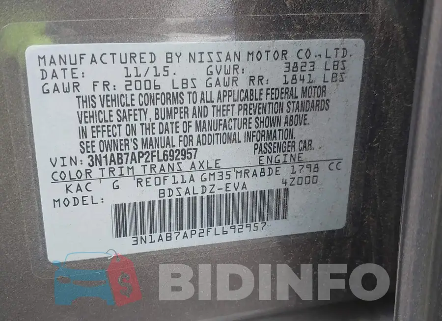 3N1AB7AP2FL692957 Photo# 9