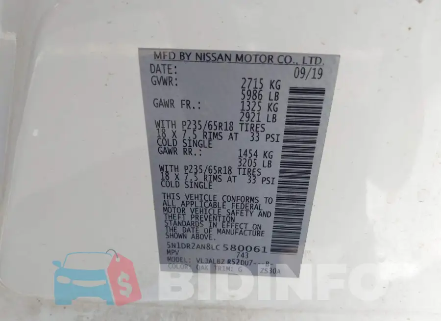 5N1DR2AN8LC580061 Photo# 9