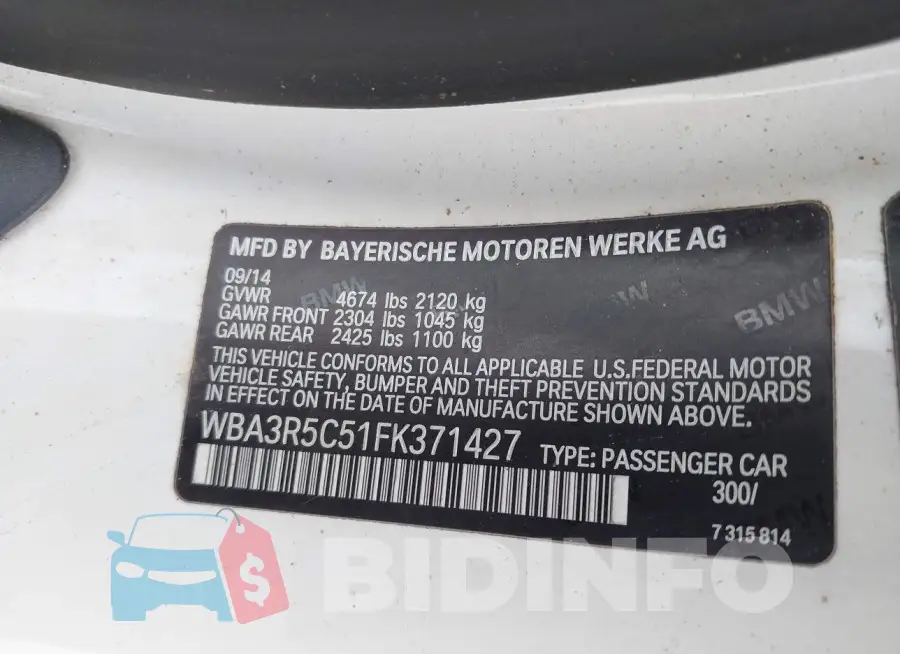 WBA3R5C51FK371427 Photo# 9