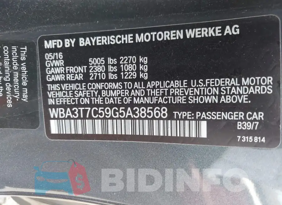 WBA3T7C59G5A38568 Photo# 9