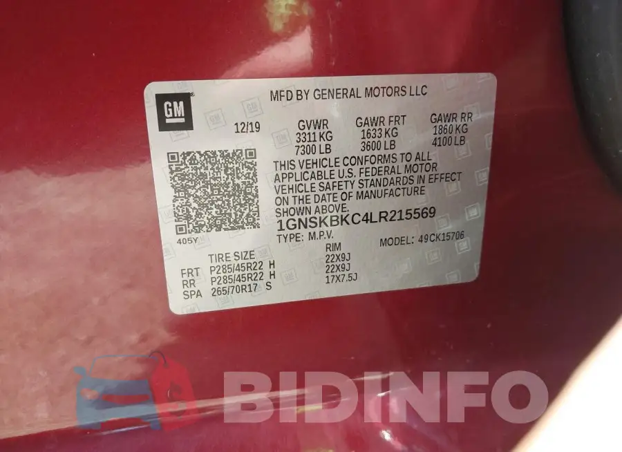 1GNSKBKC4LR215569 Photo# 9
