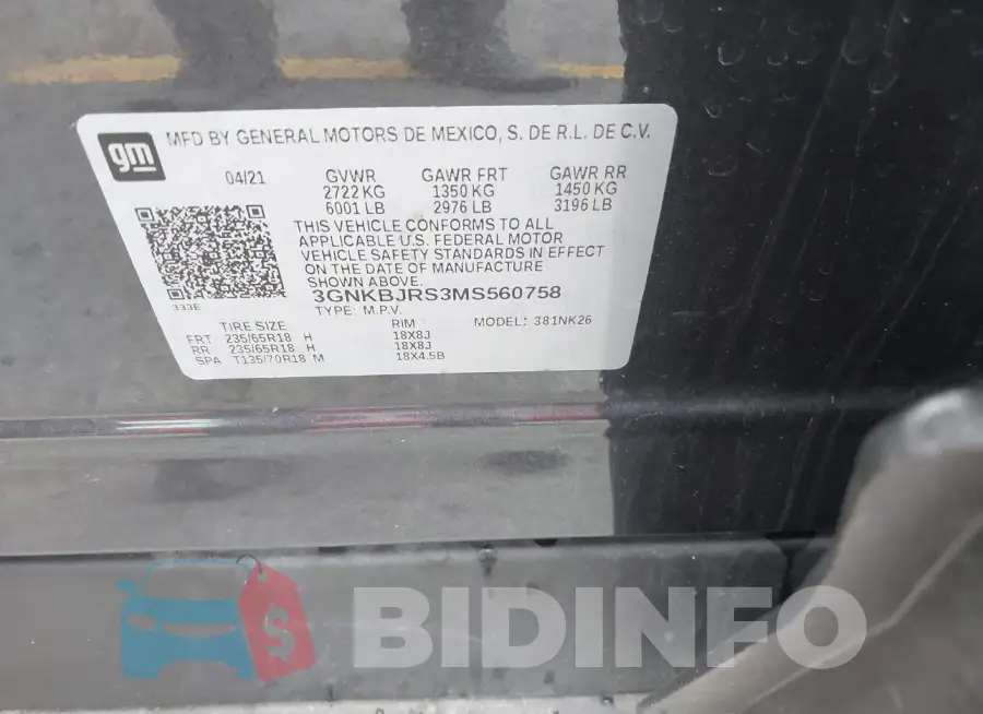 3GNKBJRS3MS560758 Photo# 9