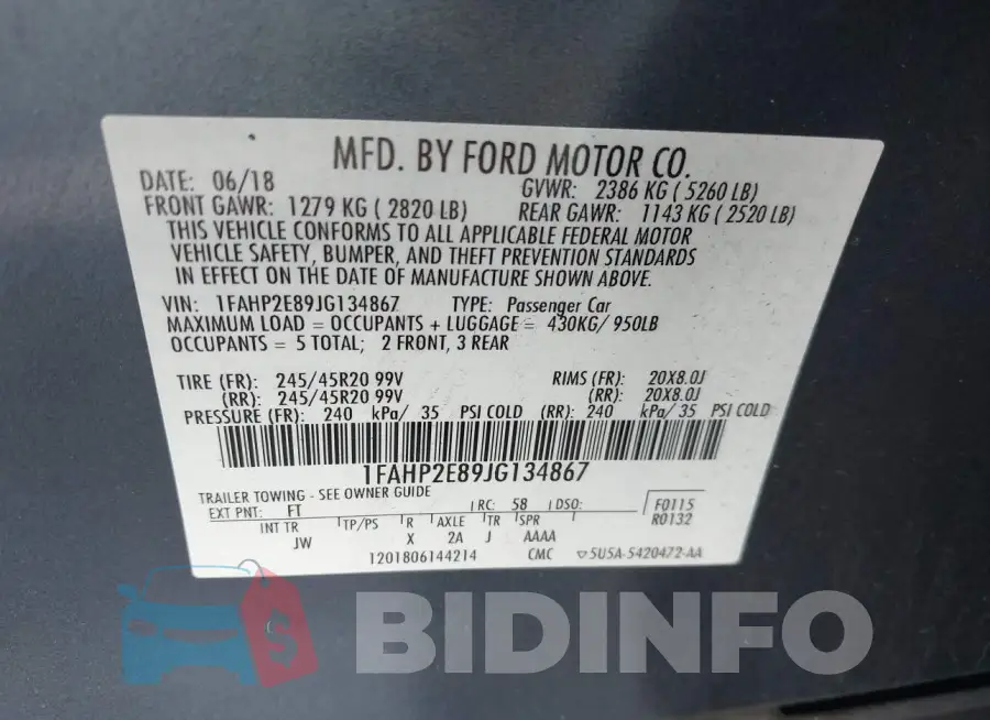 1FAHP2E89JG134867 Photo# 9