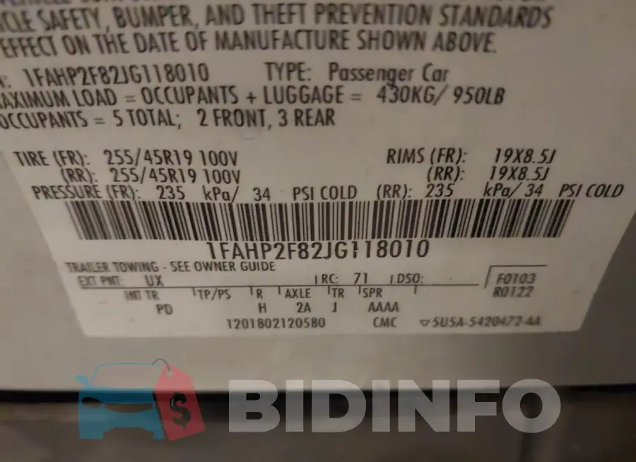 1FAHP2F82JG118010 Photo# 9