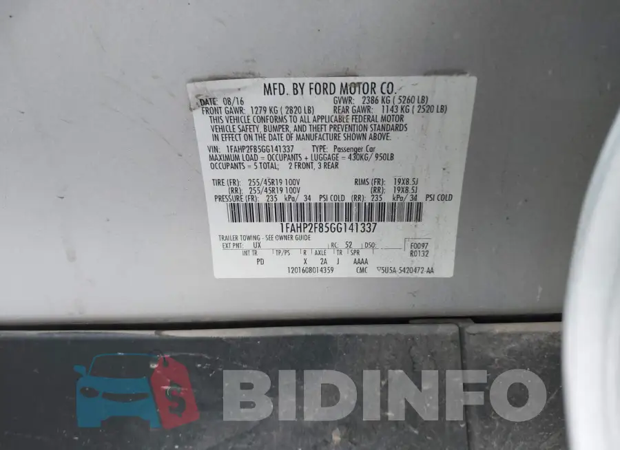 1FAHP2F85GG141337 Photo# 9