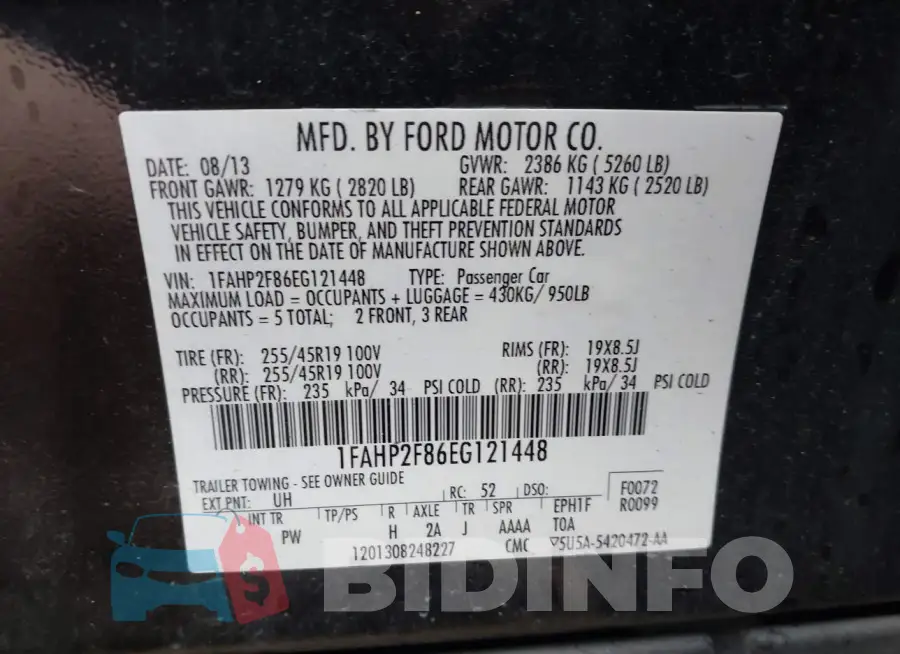 1FAHP2F86EG121448 Photo# 9