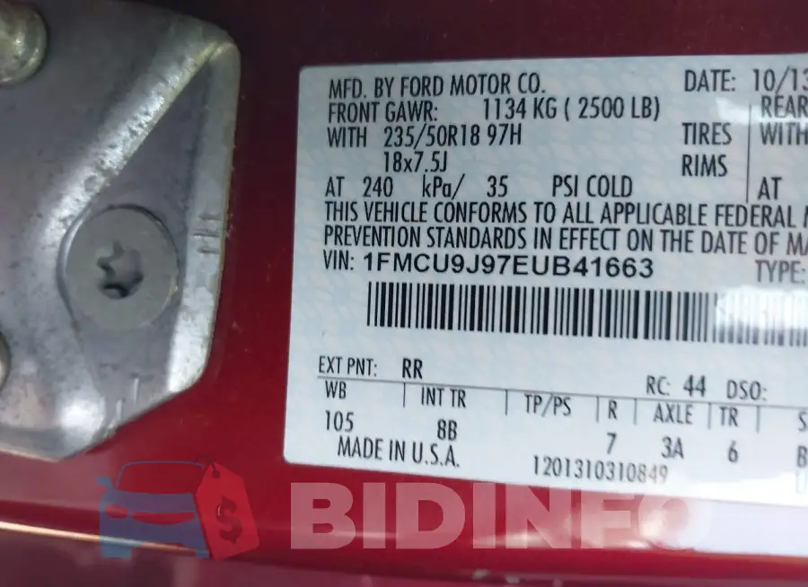 1FMCU9J97EUB41663 Photo# 9