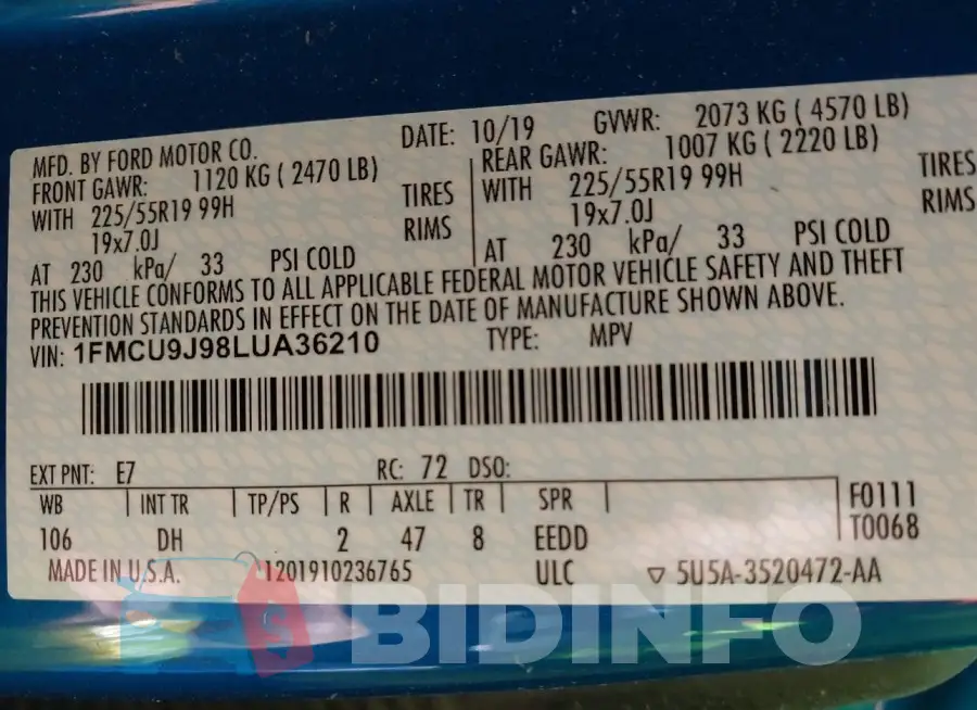 1FMCU9J98LUA36210 Photo# 9