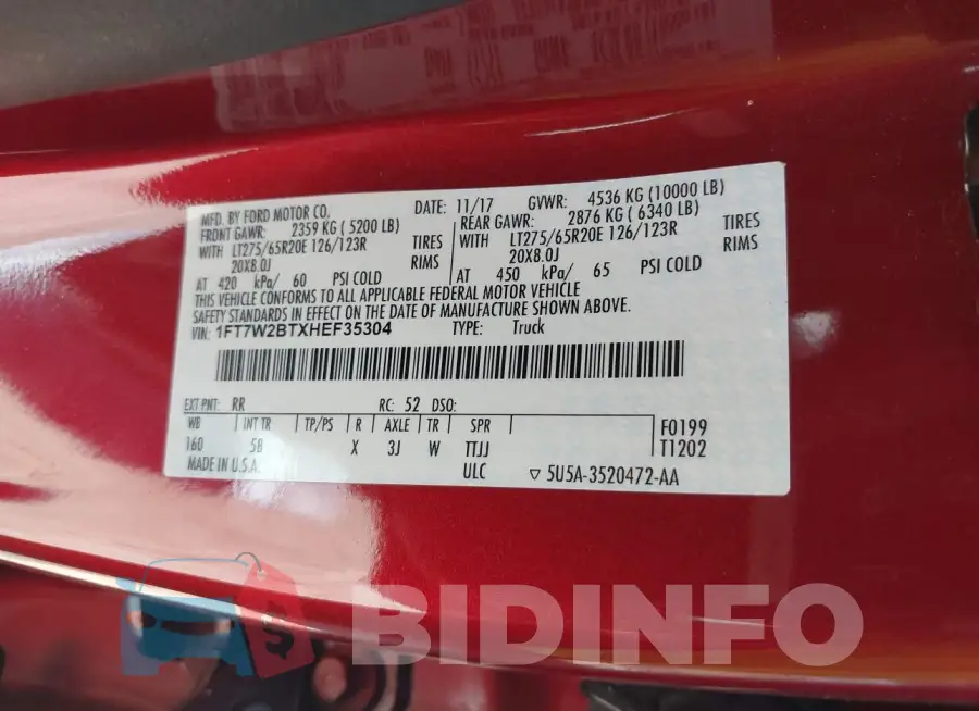 1FT7W2BTXHEF35304 Photo# 9