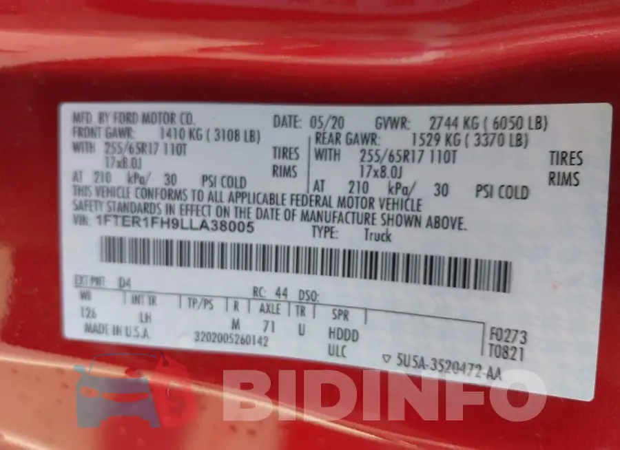 1FTER1FH9LLA38005 Photo# 9