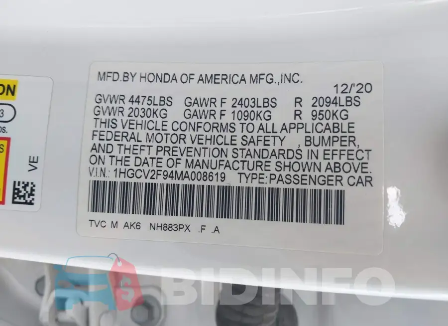 1HGCV2F94MA008619 Photo# 9