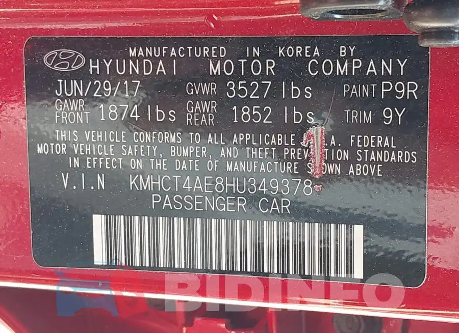 KMHCT4AE8HU349378 Photo# 9