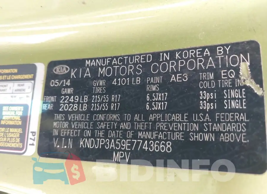 KNDJP3A59E7743668 Photo# 9
