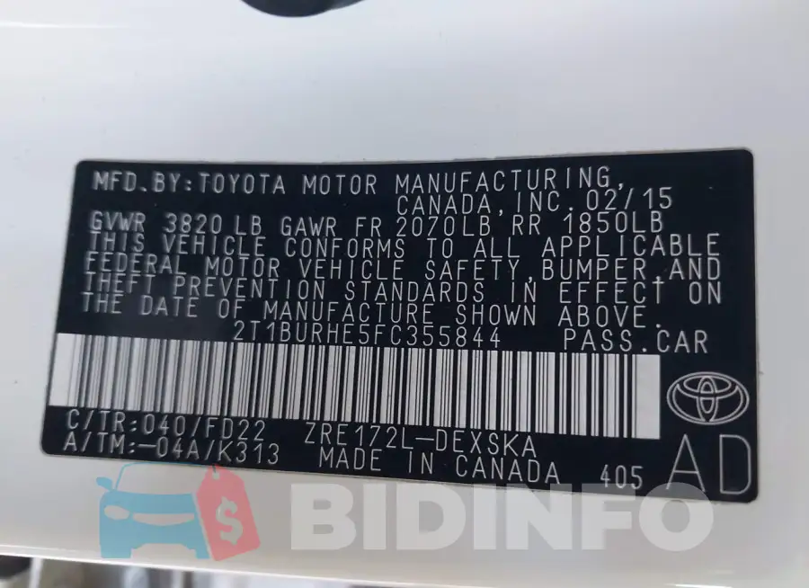 2T1BURHE5FC355844 Photo# 9