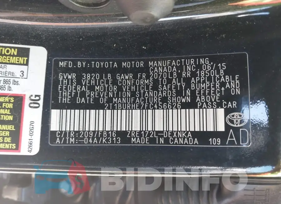 2T1BURHE7FC456626 Photo# 9