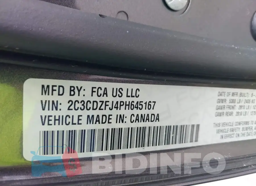 2C3CDZFJ4PH645167 Photo# 9
