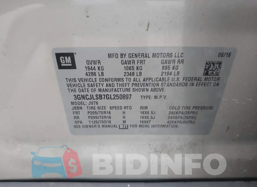 3GNCJLSB7GL250897 Photo# 9