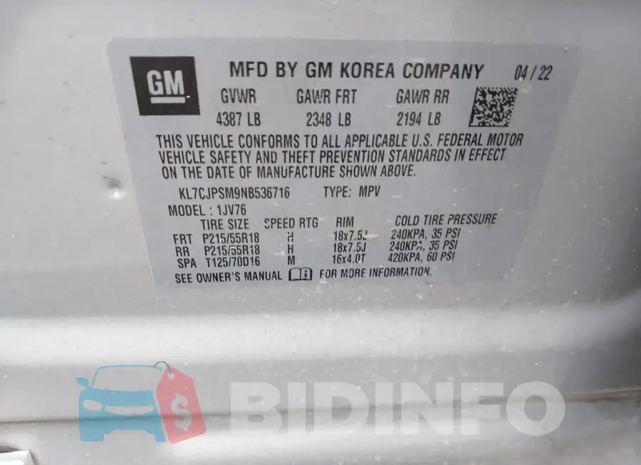 KL7CJPSM9NB536716 Photo# 9