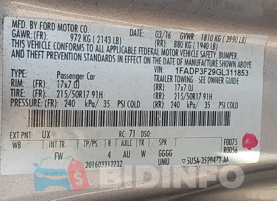 1FADP3F29GL311853 Photo# 9