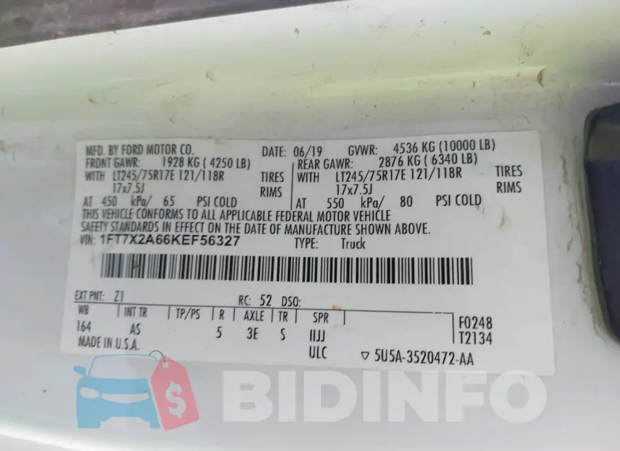 1FT7X2A66KEF56327 Photo# 9