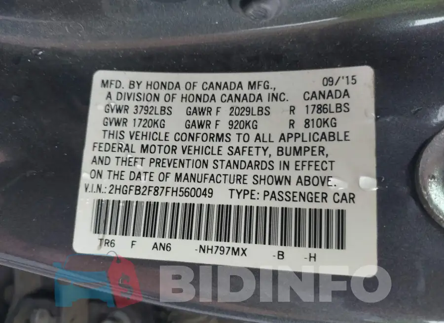 2HGFB2F87FH560049 Photo# 9