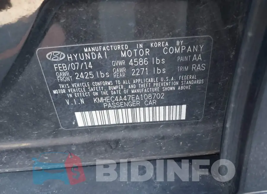 KMHEC4A47EA108702 Photo# 9