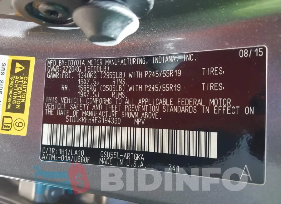 5TDDKRFH4FS194390 Photo# 9