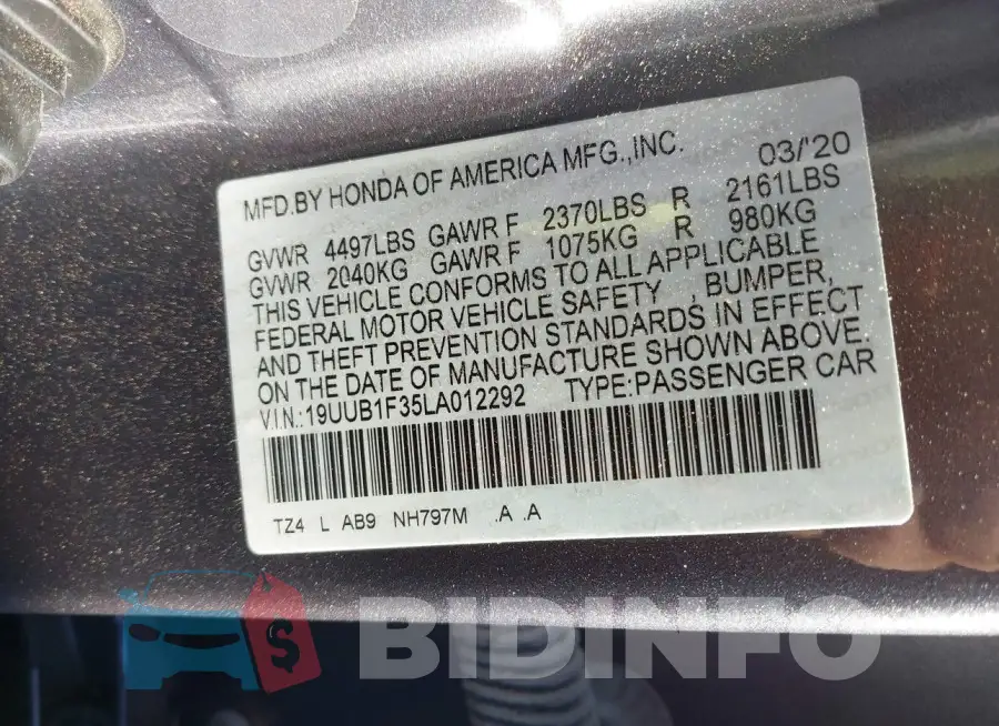 19UUB1F35LA012292 Photo# 9